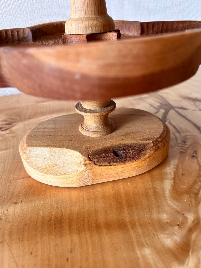 rebmob木工　作品　キツツキ 鳥　ケーキスタンド トレー コンポート 皿